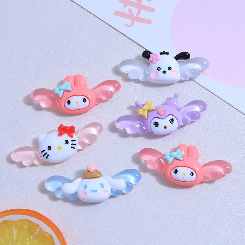 

100pcs Kawaii Cartoon Wings Sanrio Resin Flat Back Scrapbook Figurine DIY Bow Decor Accessories Crafts