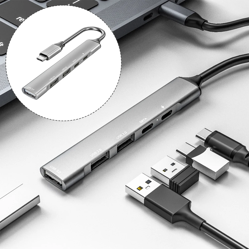 5 in 1 기가비트 이더넷 휴대폰, 고속 경량 USB C 허브, 휴대용 사무실 전원 공급, 노트북 멀티포트 어댑터
