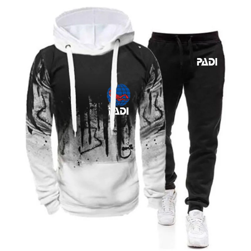 2025 Spring And Autumn Man's Scuba driver Padi Logo Print Versatile Bright Colors Eye Catching Hoodies Pants Suits