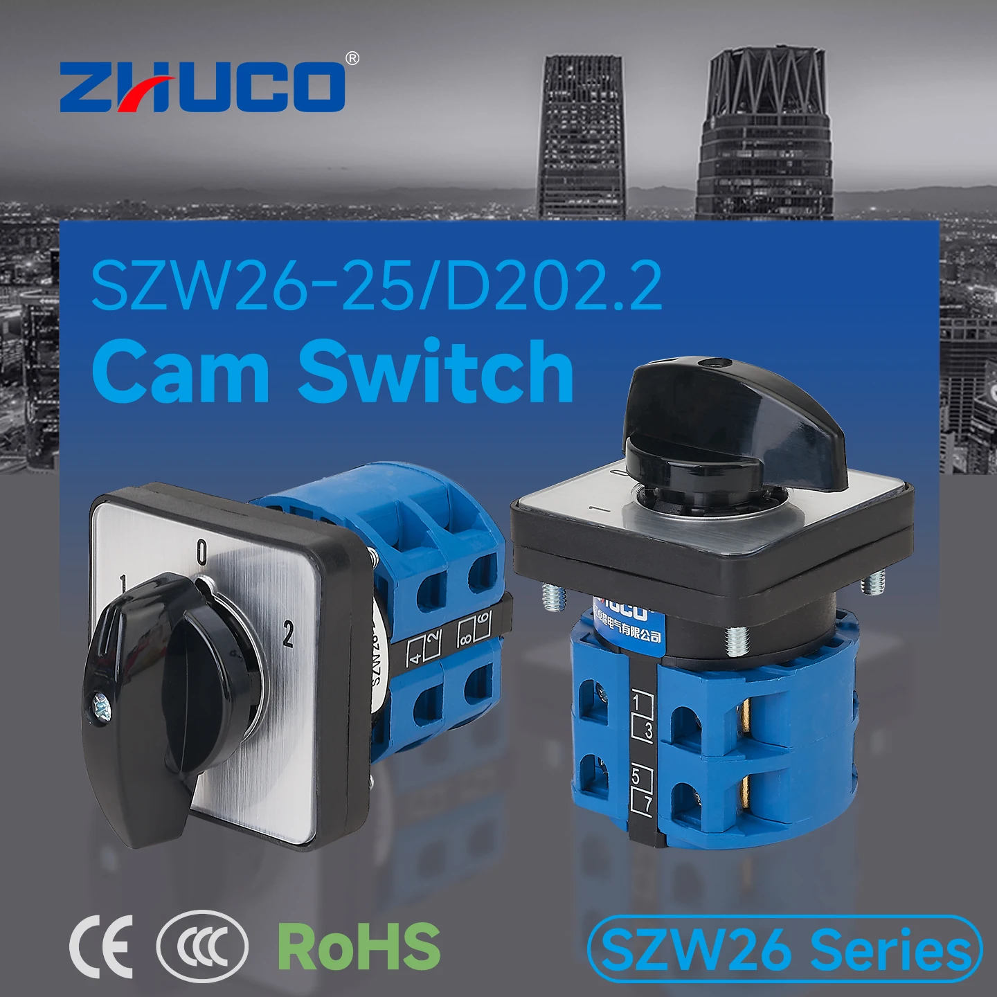 Zhuco 2/3 Position Selector Switch 25A 690V, 8-Terminal Universal Rotary Cam Selector with Locking Switch, Suitable for Distribution Cabinets, Machine Tools, Industrial Panels (Szw26-25, on Off On, on Off, on on)