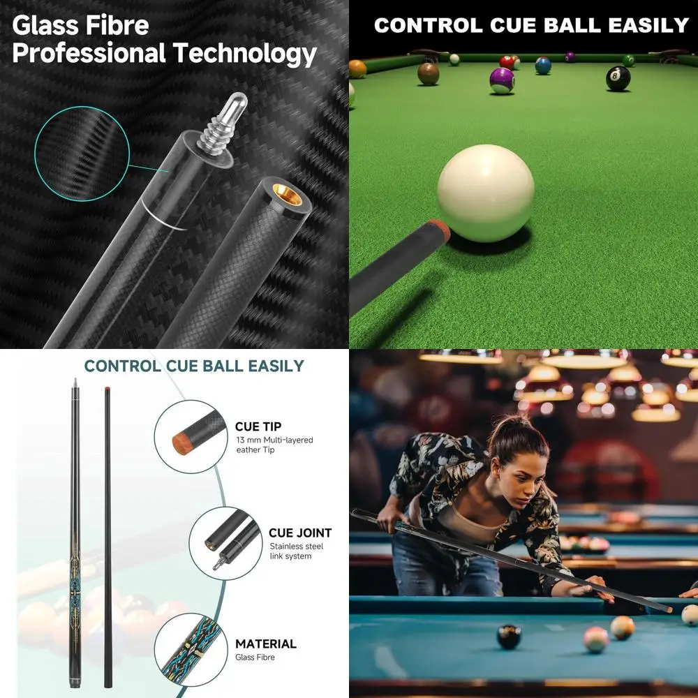 

58 Professional Fibreglass Billiard Cue Stick with Low Deflection for Home Season Play