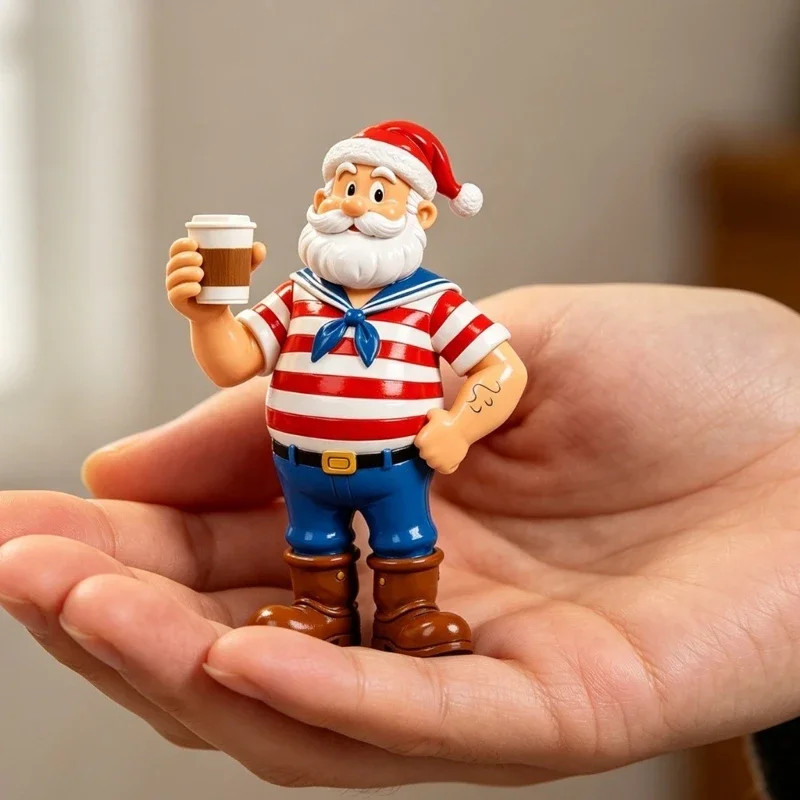 Coffee Cup Santa Figure for Christmas Display, Muscular Holiday Shelf Piece for Desk, Entry Table, Side Table, Home Corner Y5GB