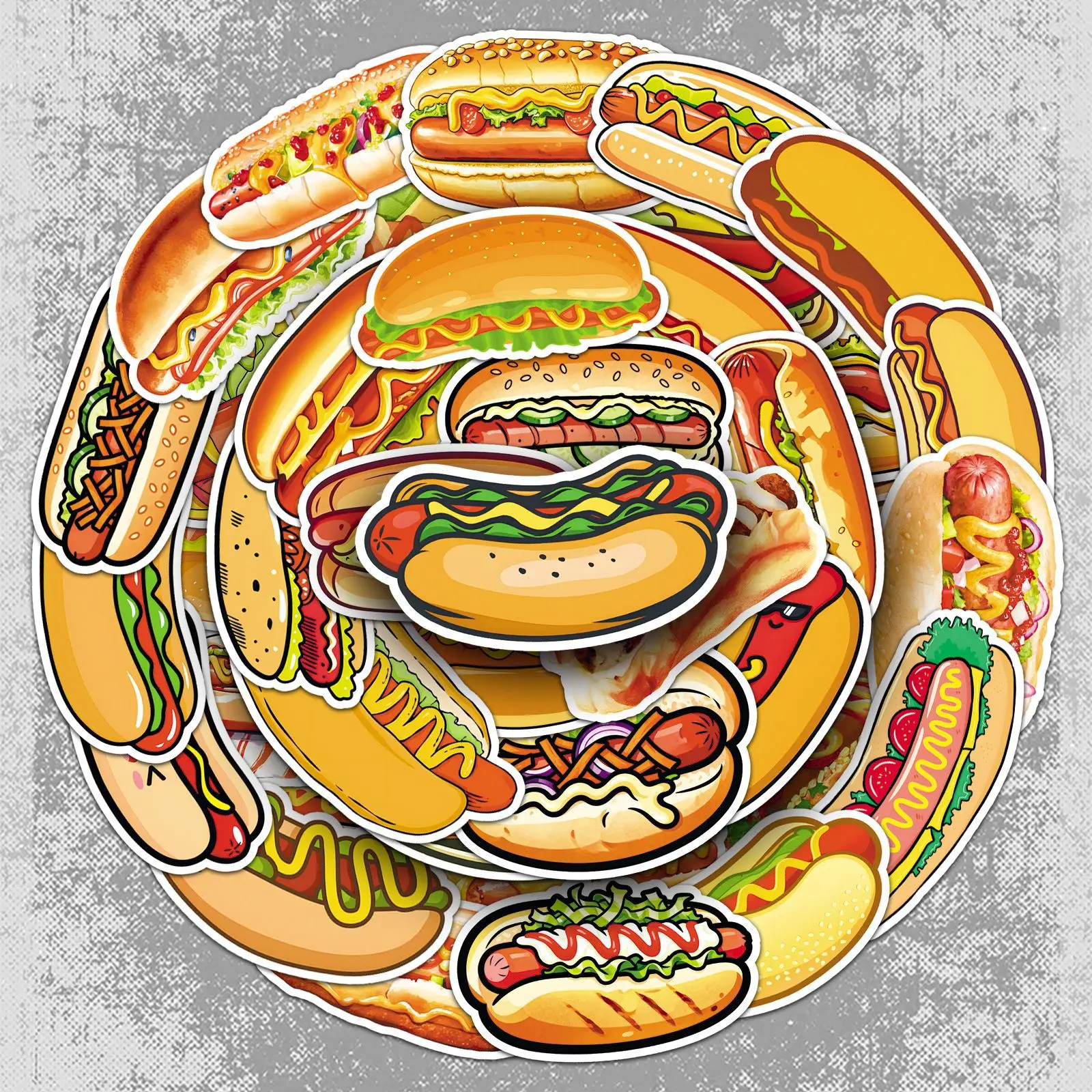 

50PCS Hot Dog Food Fast Food Food Cartoon Material DIY Decorable Ledger Laptop Guitar iPad Waterproof Sticker Kids Toy