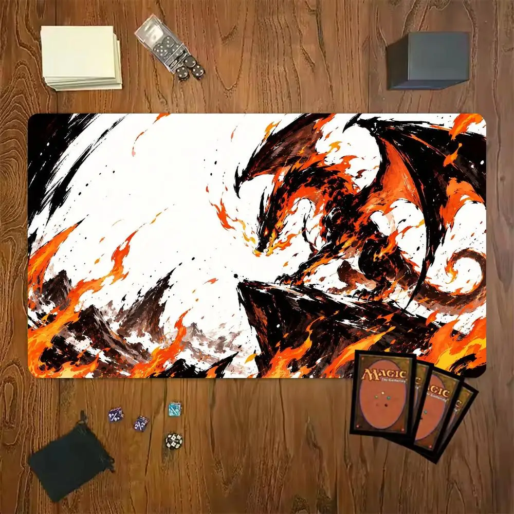 Ink Splash Fire Dragon TCG Playmat Magic Card Battle Mat Non-Slip Durable Stitched Edge 35X60CM Desk Mat Tapete Magic Mat