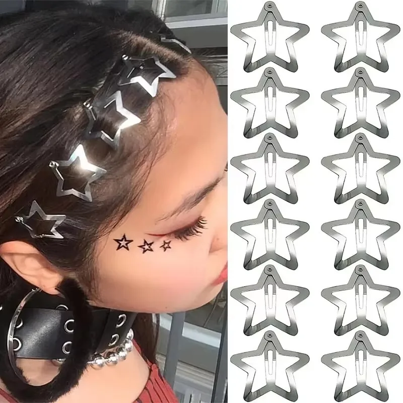 2-50Pcs Sliver Star Hair Clips for Girls Filigree Star Metal Snap Clip Hairpins Barrettes Fahsion Bobby Pin Headwear Accessories