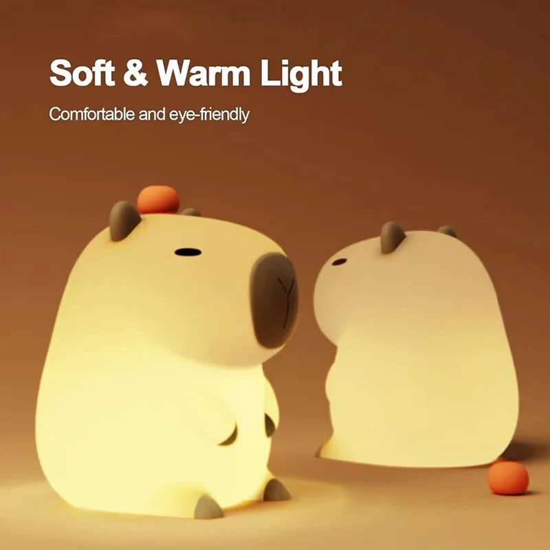 Adorkable Silicone LED Capybara Night Light Animal Lamp Touch Sensor Nightlight Children Kid Bedside Bedroom Decor Birthday Gift