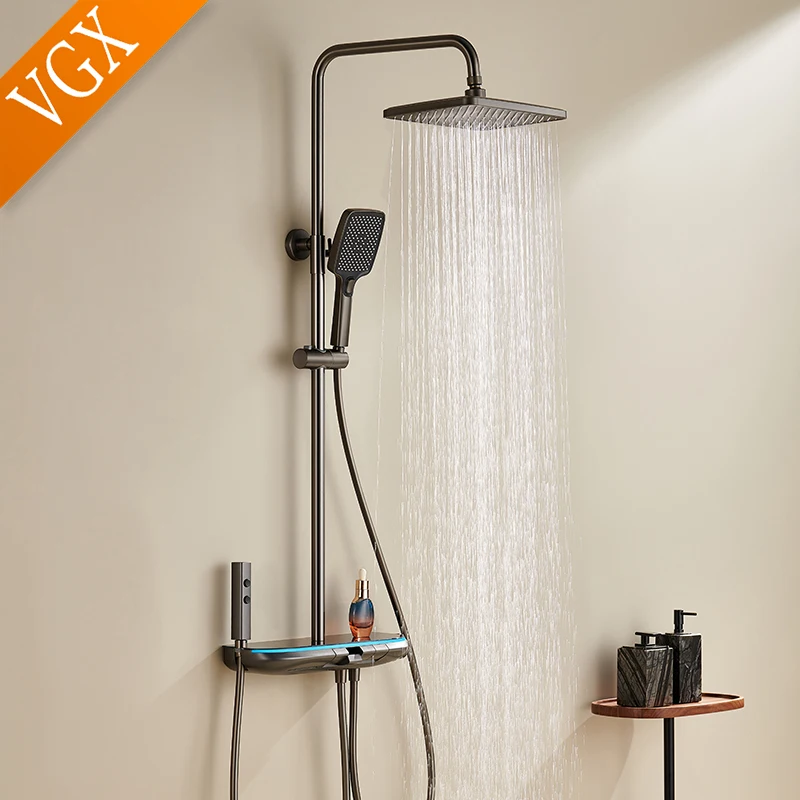 VGX LED Bathroom Shower System Set Bidet Shower Faucet Set Rainfall Shower Set Shower Mixer Crane with Hand Shower Set Grey