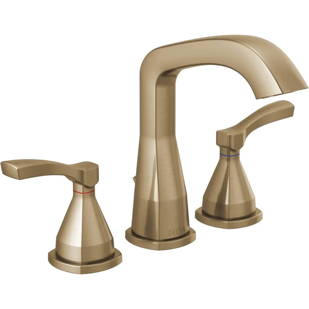 

Widespread Bathroom Faucet 3 Hole, Gold Bathroom Faucet, Diamond Seal Technology, Metal Drain Assembly, Champagne Bronze