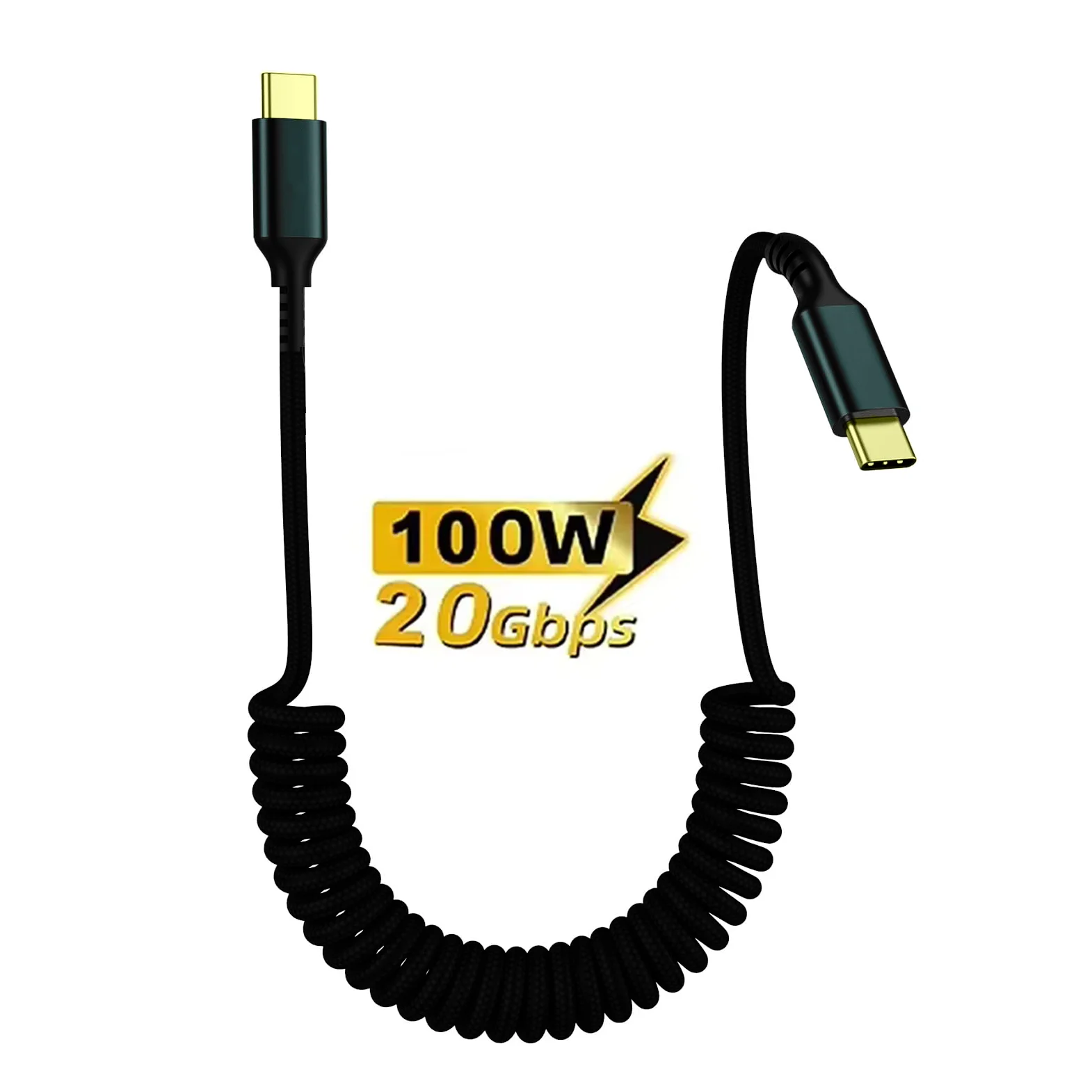 USB-C to USB-C 20Gbps Cable Durable Telescopic Spring 5A Fast Charge Cord Compatible with Phone 16, Samsung S24 Ultra, Macbook