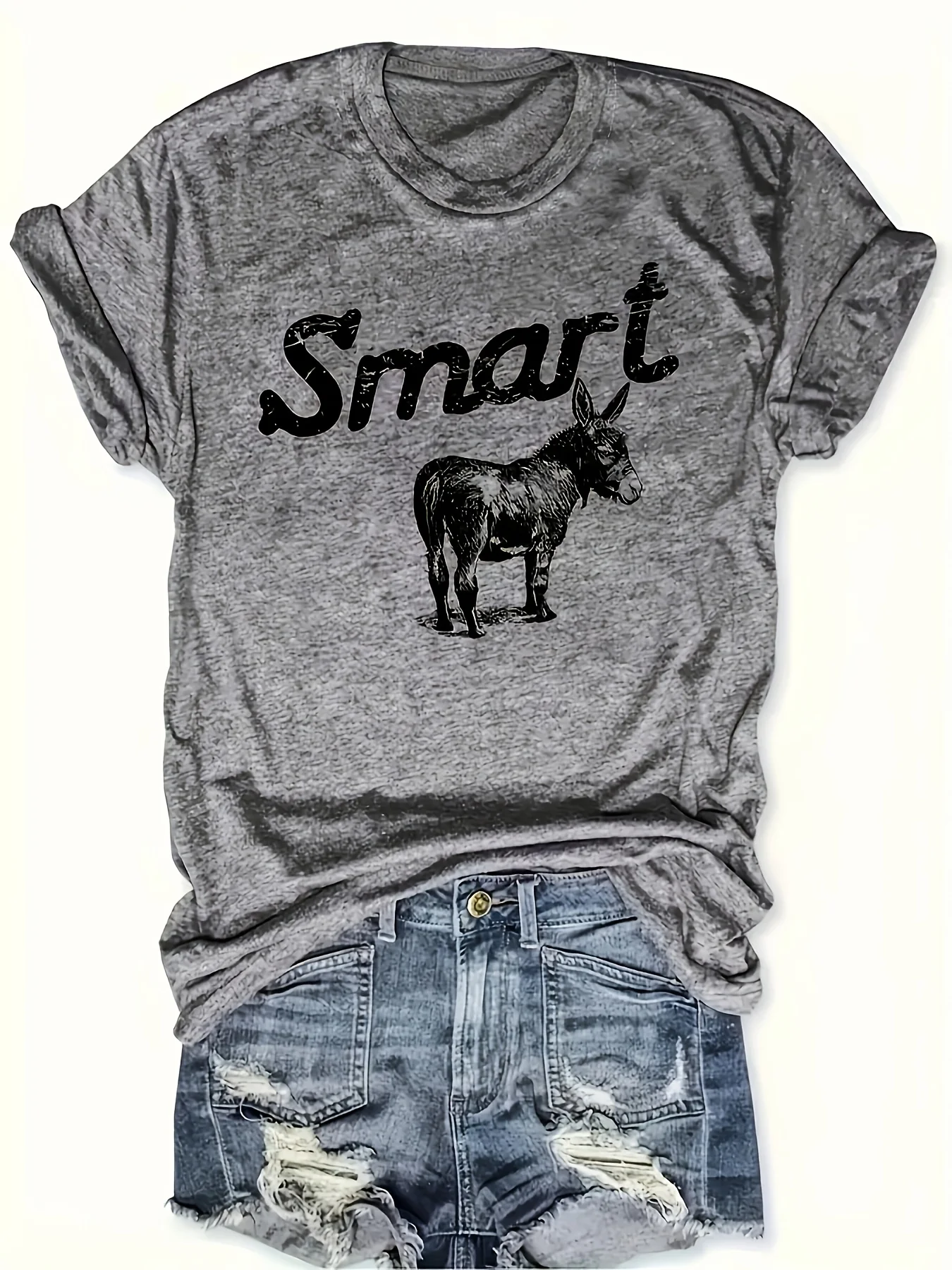 Smart Donkey Women's Tee - Funny Graphic, Casual Gray Top