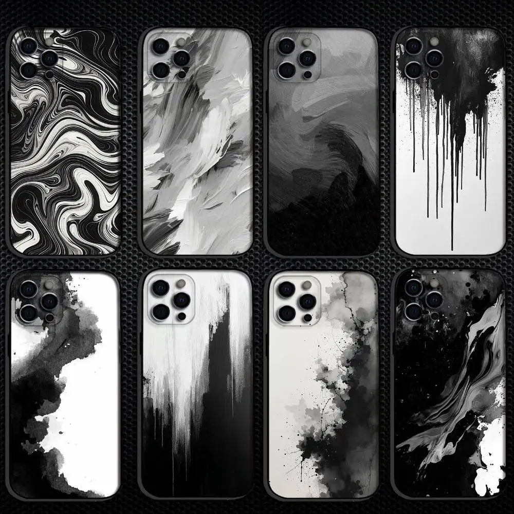 

minimal black and white design Phone Case For iPhone 16,15,14,13,12,11 Plus,Pro Max, Others Soft Black Cover