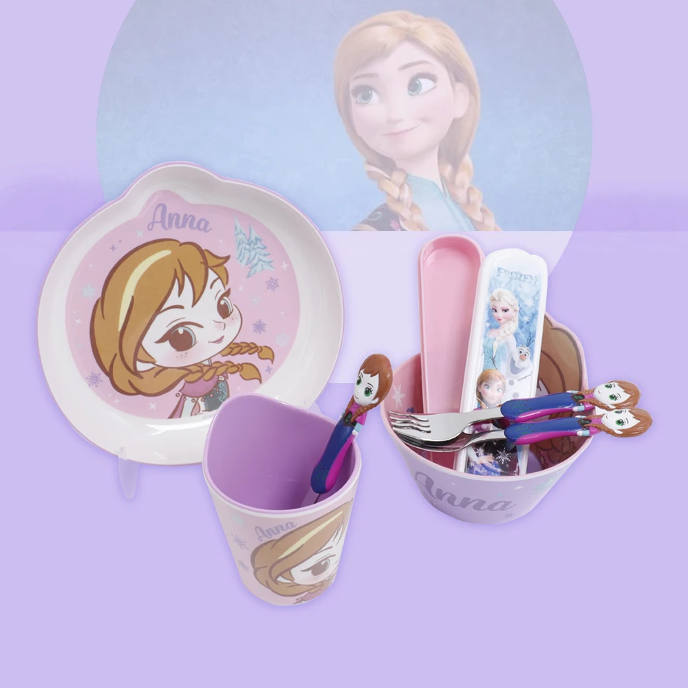 1pc Disney Frozen Anna  cartoon tableware set Shaped Plate Shaped bowl Two-color cup Fork Spoon Family Dinner Birthday Par