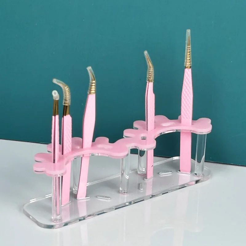 Pink Eyelash Tweezers Storage Holder Stand 8 Holes Convenient Tweezers Stand Shelf Hold Eyelash Extension Tattoo Makeup Tool