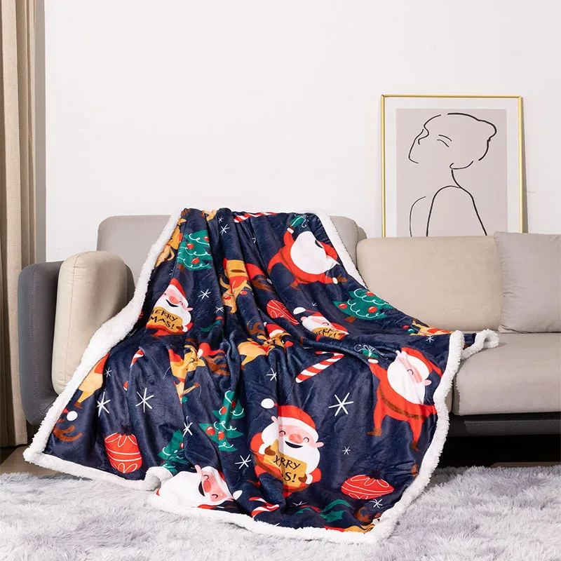 Christmas Flannel Blanket Fashion Santa Claus Snowman Digital Printing Thickened Lambswoo Sofa Nap Blanket Bedspread