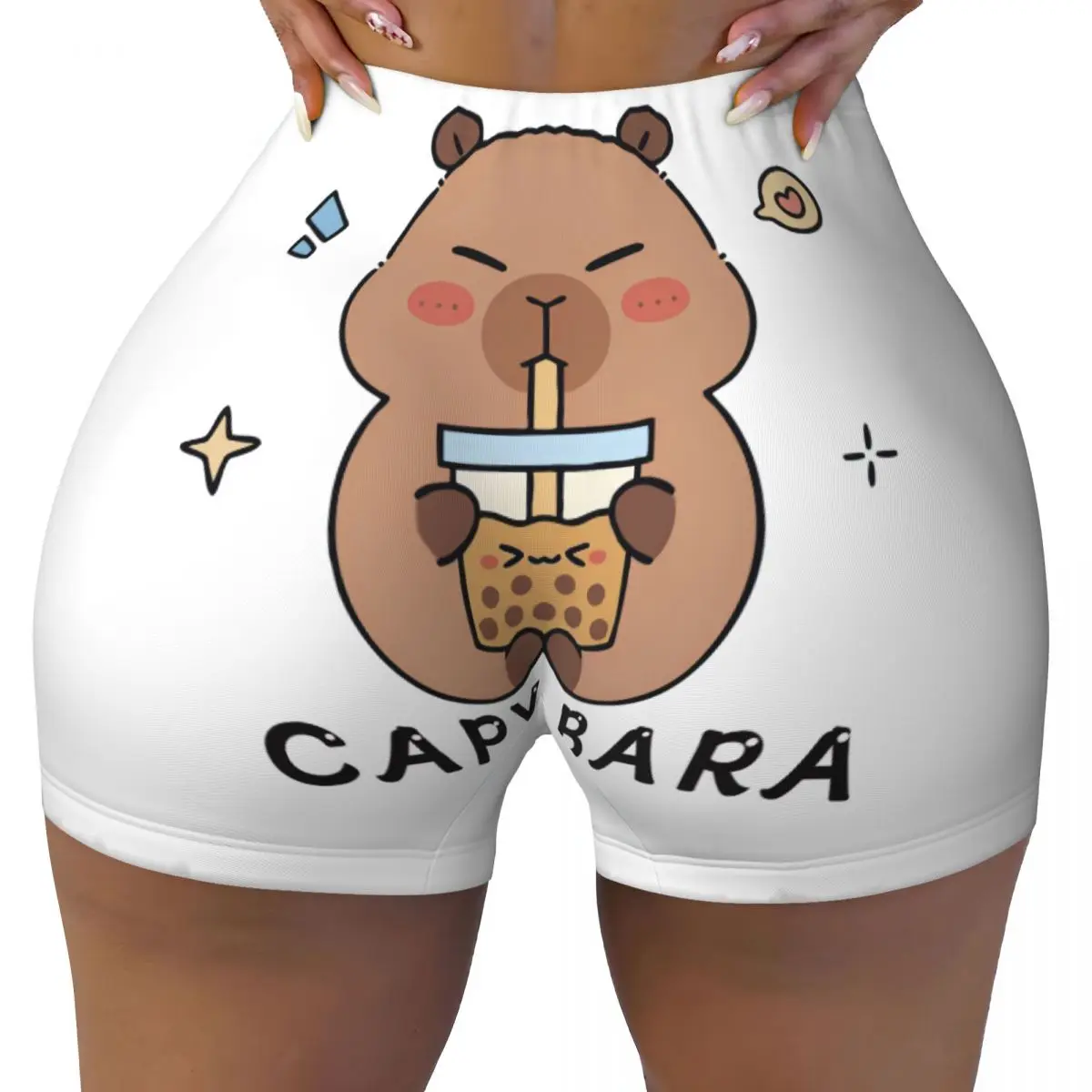 Custom Cartoon Animal Pets Capybara Biker Running Gym Shorts Women Athletic Workout Yoga Shorts