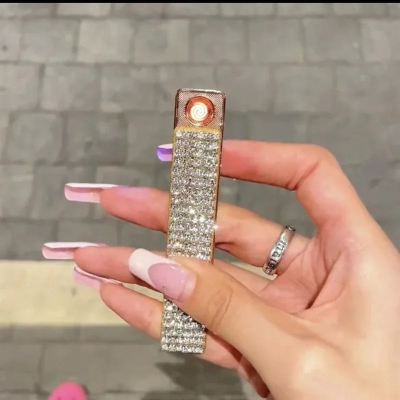 

Newest Rechargeable USB Windproof Silent Cigarette Lighter Exquisite and Compact Diamond-encrusted Tungsten Wire Women's Lighter