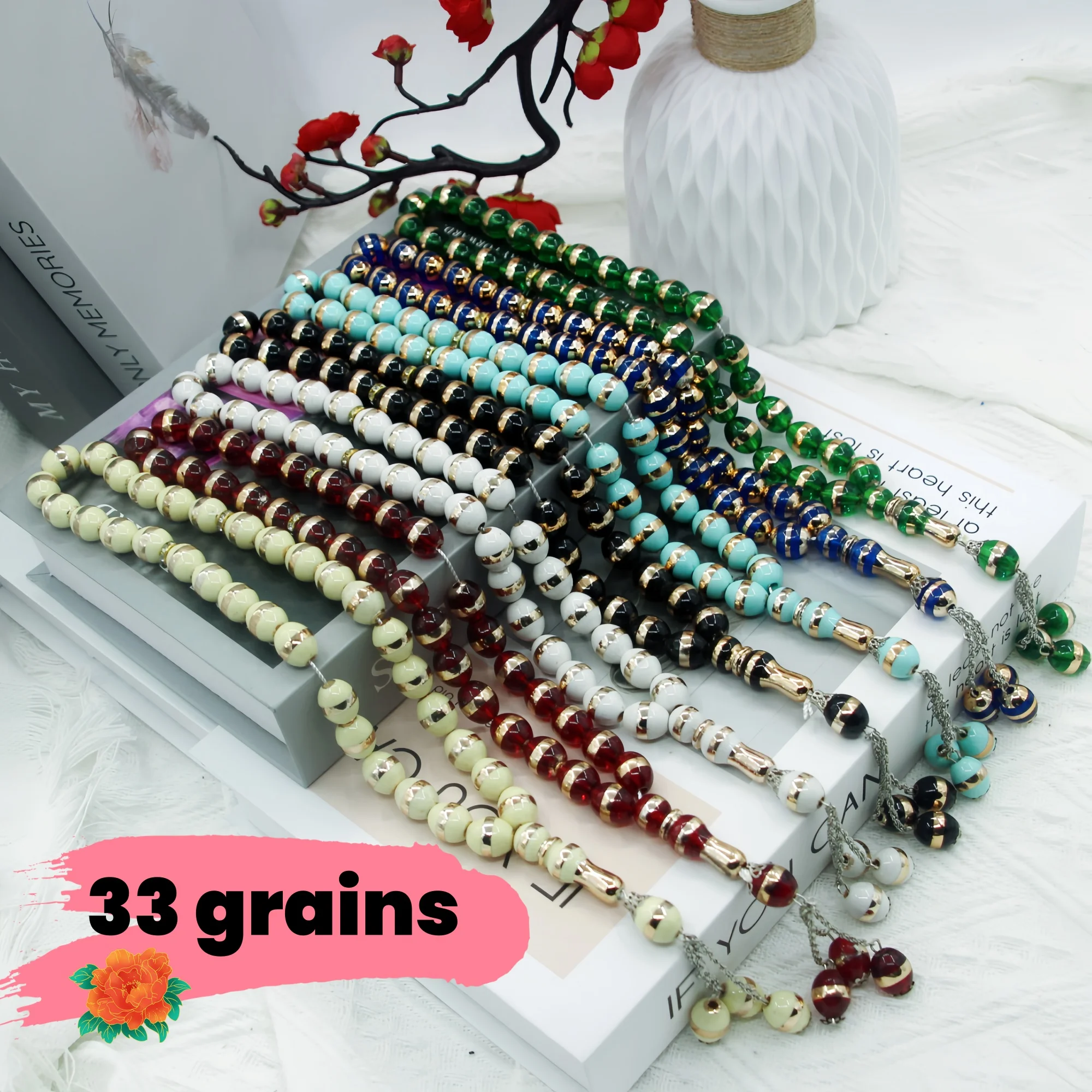 Resin Laser‑Engraved Single‑Loop 12‑cm 33‑Bead Prayer Beads, Color‑Shifting Hand‑Held Chanting Counting Bracelet Gift