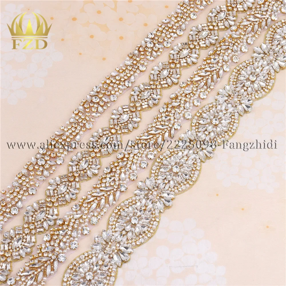 

FZD 1 Yard Sew on rhinestones bridal applique Sash Belt rhinestone wedding accessories waistband DIY materials decoration craft