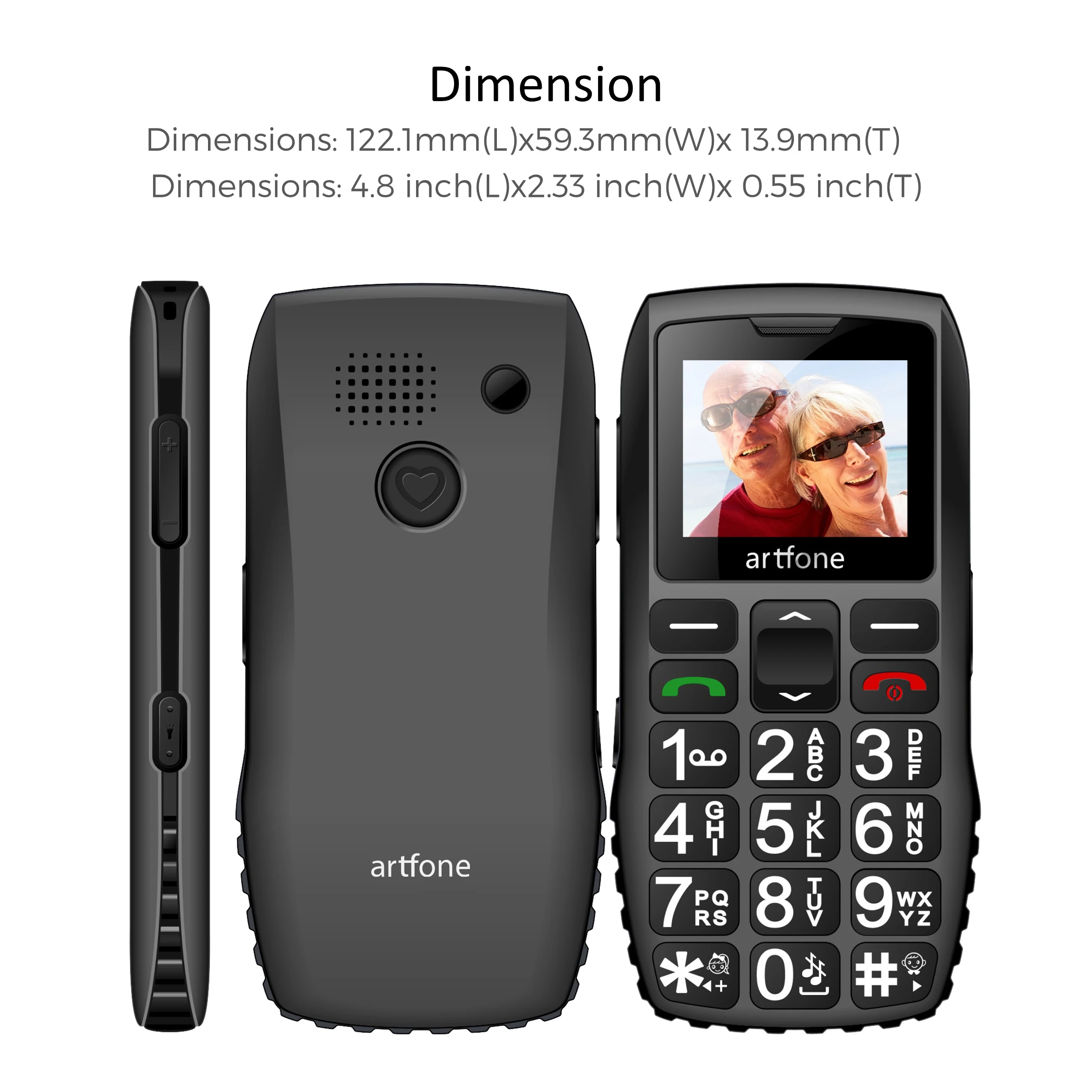 Artfone C1+، هاتف محمول 2G لكبار السن، هاتف أساسي، شريحة مزدوجة، زر SOS، خط كبير، قاعدة شحن، بطارية 1800 مللي أمبير في الساعة