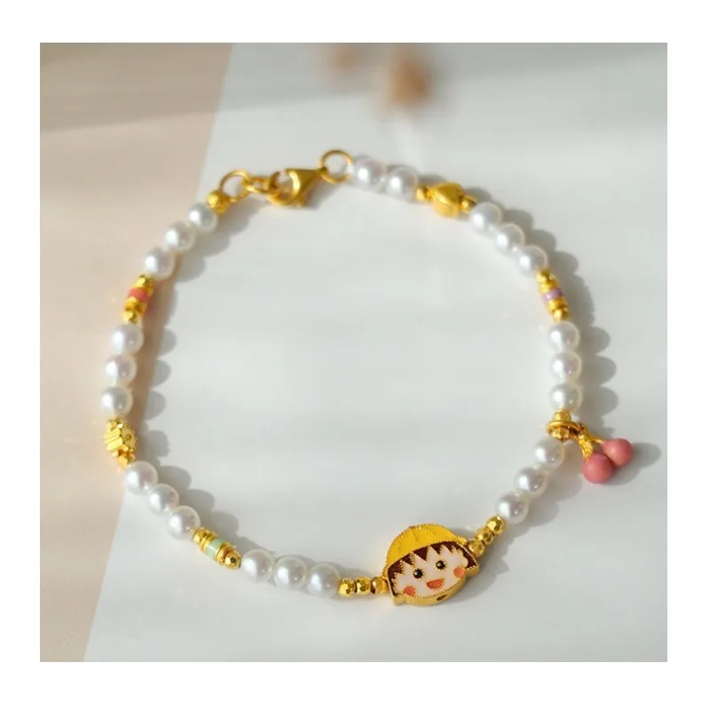

Ancient Light Luxury Braised Blue Cherry Balls Yellow and Gold Simple Versatile Bracelet Pearl Love Sun Jewelry Bracelet