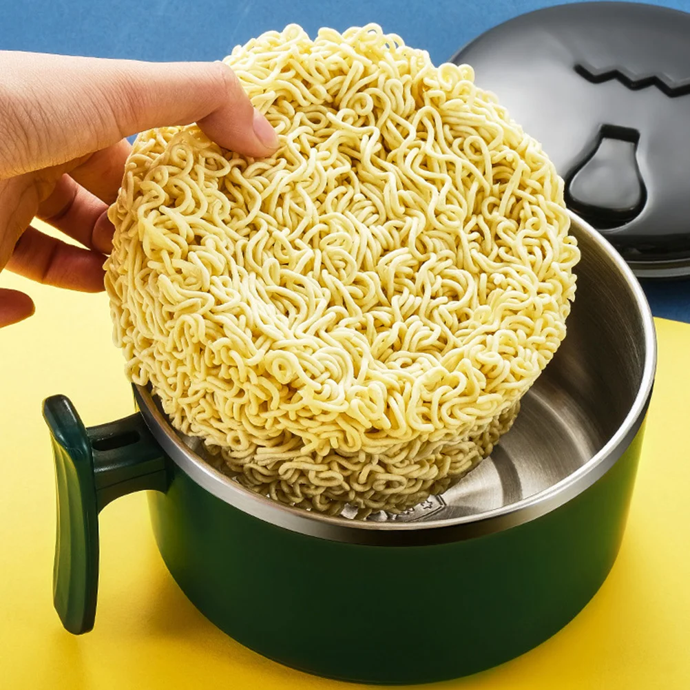 

1Pcs Stainless Steel Instant Noodle Bowl with Handle Lid Sturdy Food Serving Soup Container Creative Kitchen Tableware for Home