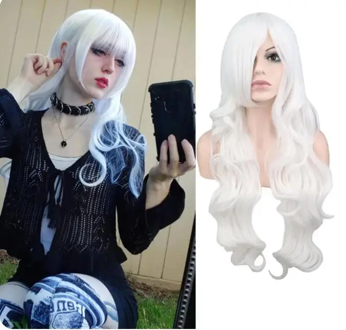 Długie faliste Cosplay Czarny Fioletowy Biały Czerwony Różowy Niebieski Blond Pomarańczowy Srebrnoszary 80Cm Syntetyczne peruki do włosów