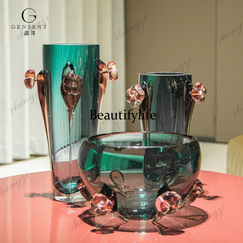 Italian light luxury modern handmade crystal glass vase flower arrangement high-end ornament