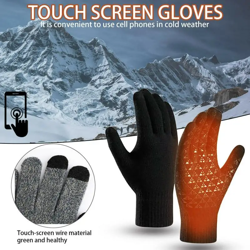 Winter Gloves Women Men Warm Winter Touch Screen Gloves Stretch Classical Knit Mittens Full Finger Outdoor Cycling Driving Glove