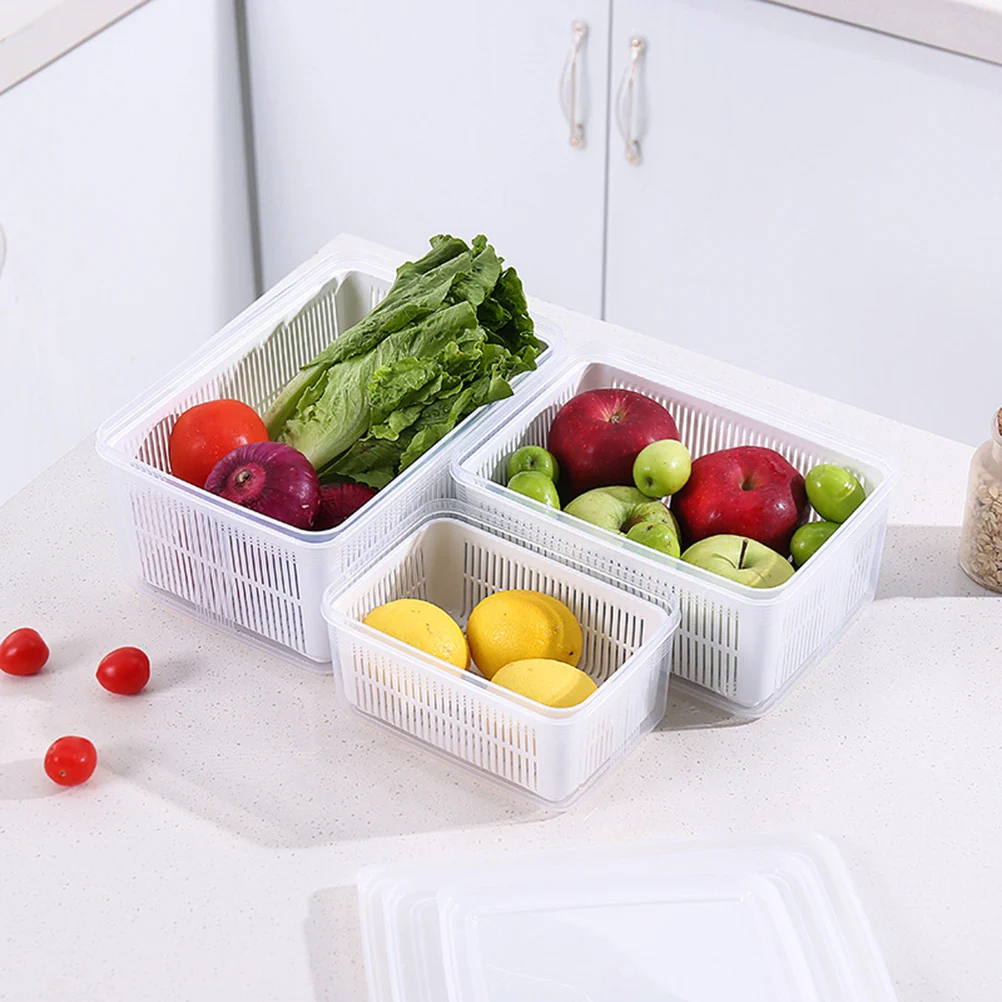 

3L White Reusable Transparent Food Storage Container Kitchen Refrigerator Crisper Box For Fruit Vegetable Bread Preservation