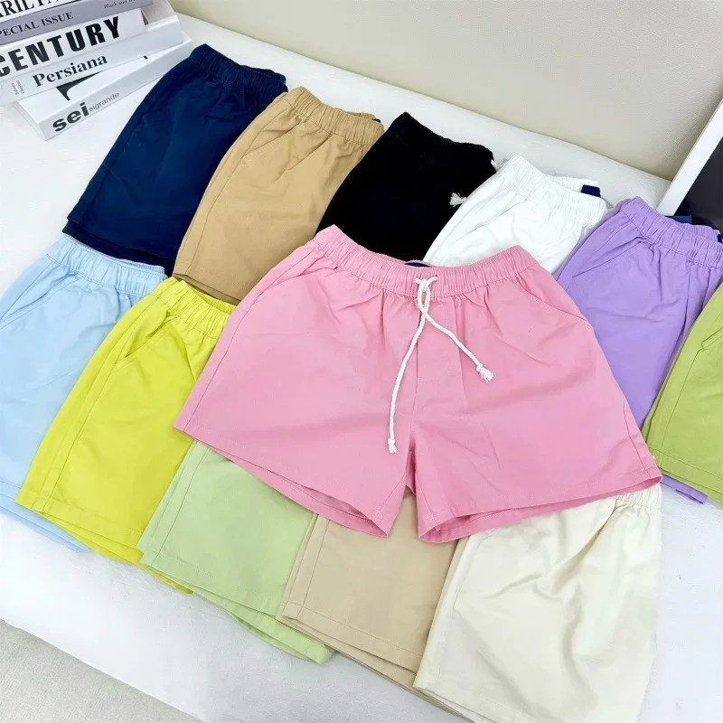 Lightweight Cotton Elasticized Drawstring Short Straight Fit Women Side On-seam Pockets