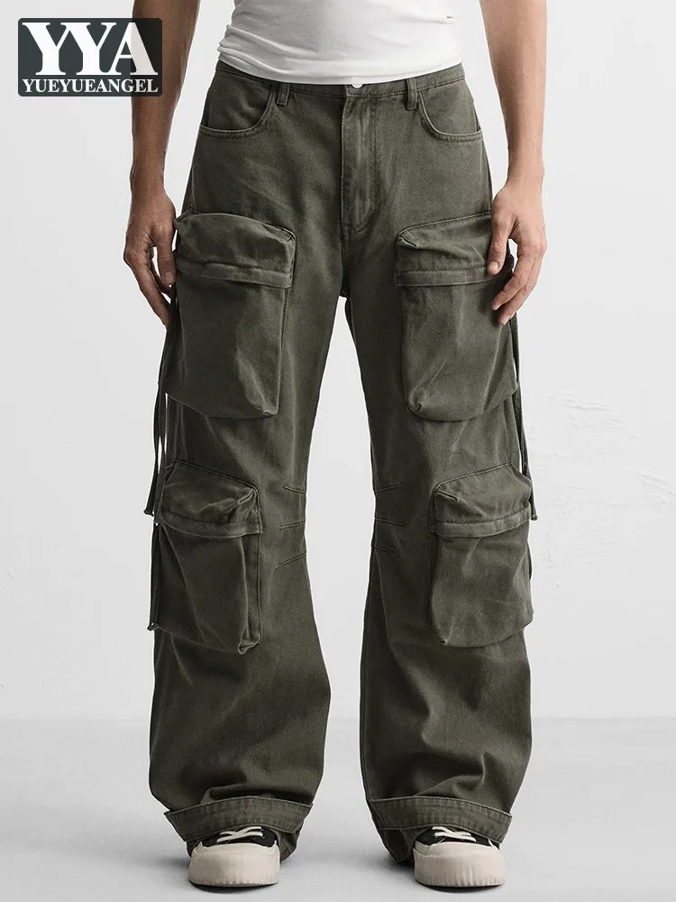 

Spring Autumn New Style Mens Cotton Loose Pocket Work Jeans Straight-Leg Casual Long Trousers Fashion Denim Motorcycle Pants