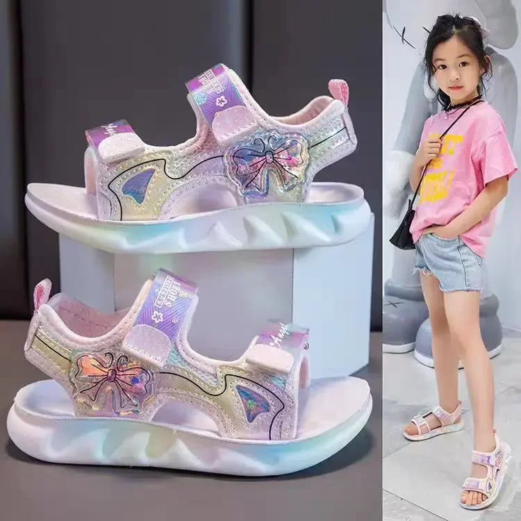 Girls Sandals Fashionable Soft Sole Cute Children's Princess Shoes 2024 New Little Girls Pink Non-Slip Summer Children's Shoes