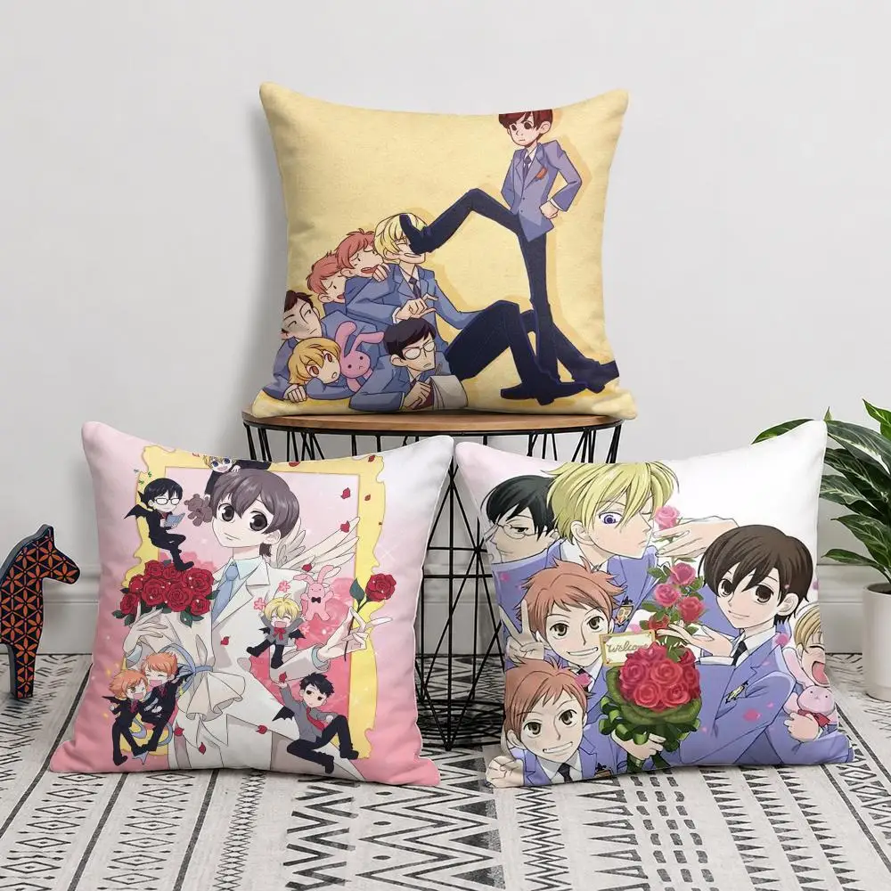 O-Ouran High School Cushion Cover Soft Short Plush Double-Sided Printing Home Decor Machine Washable Pillow Case Gift
