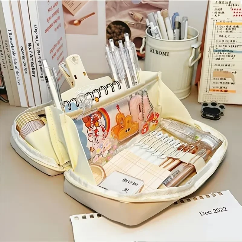 Пенал большой емкости, трансграничная коробка для канцелярских принадлежностей, простой сплошной цвет, ощущение высокого класса, сумка для канцелярских принадлежностей для начальной школы