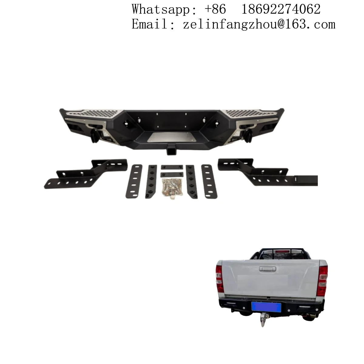 Steel Rear Bumper Kit w/ Tow Hook Bolt-On Fit For Mitsubishi Triton L200 5th Gen 2015-2022 Off-Road Heavy Duty