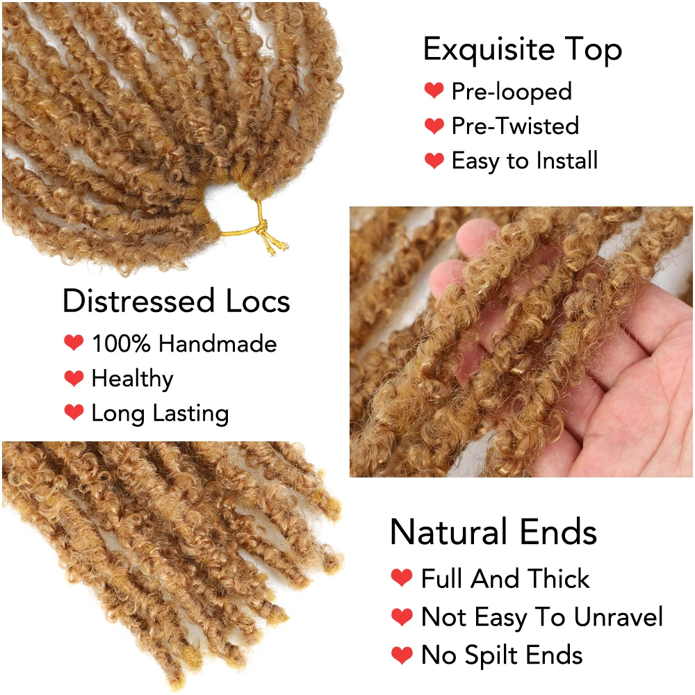 Locomotoras de mariposas UPJOY Trenzas De Pelo De Ganchillo Pre-bucle Locs desordenados Pelo De Ganchillo Natural Locomotoras angustiadas Cabello de crochet para mujeres y niños