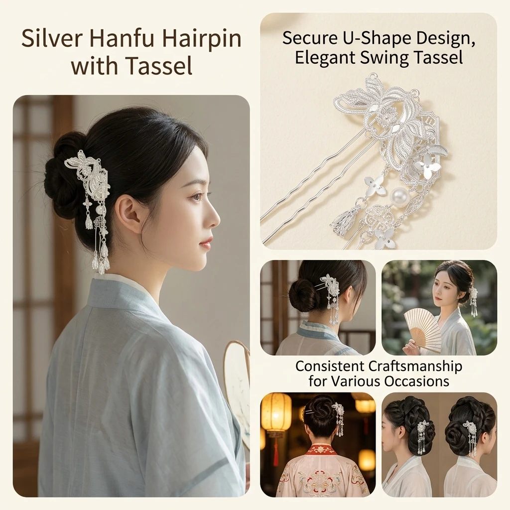 Retro Chinese Style Hairpin Ethnic Style Flower Tassel Hair Stick Anti Slip U Shaped Hair Clip Girls Jewelry Hair Accessory