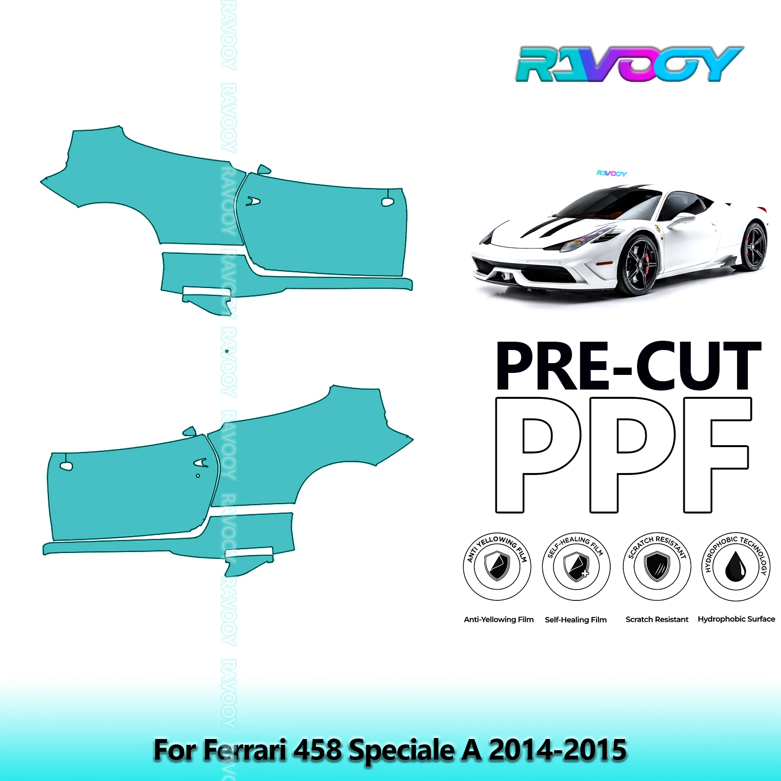 

For Ferrari 458 Speciale A 2014-2015 8.5mil Clear Matte Pre-Cut PPF Door & A/B Pillar Kit TPU Paint Protection Film Set