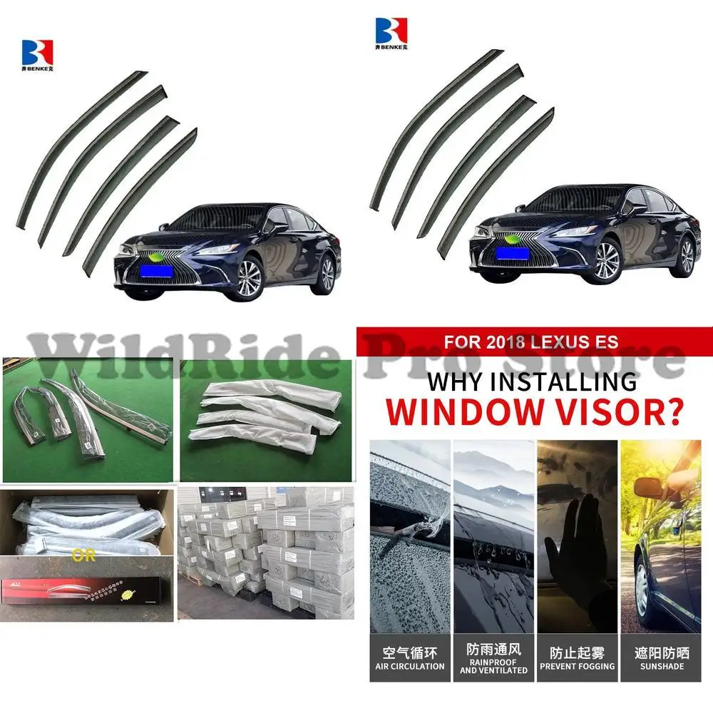 1 set For LEXUS ES350 2018+ Injection Deflector PC+ Stainless Steel Car Window Visor Deflectors