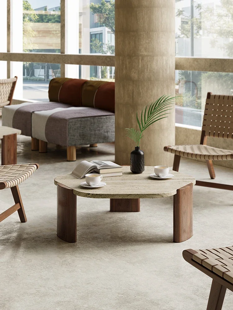 

#Silent Wind Marble Creative Light Luxury Cave Stone Tea Table Small Unit Living Room Household Solid Wood Tea Table Modern