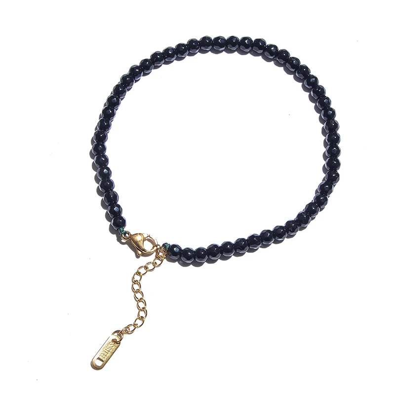 Faceted Black Onyx Beaded Choker Necklace Anklet Set Summer Beach Women\'s Jewelry Gift with Stainless Steel Lobster Clasp