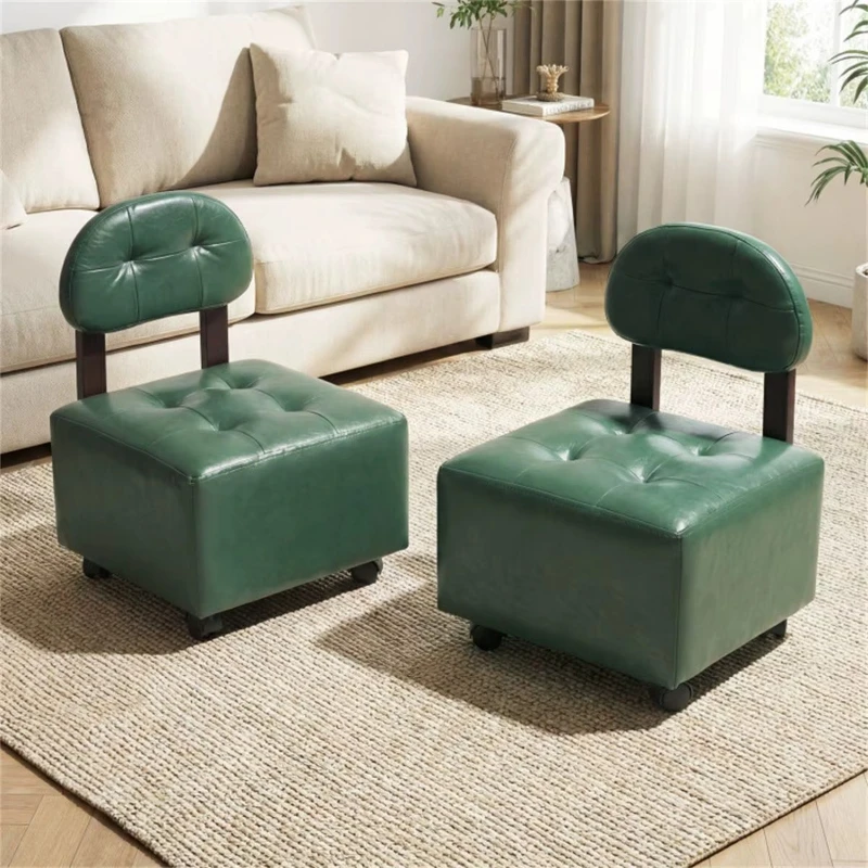 2-Piece compact small roller stool with brake wheels, stackable, for changing shoes in the entrance, with shoe pedal