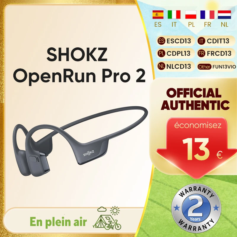 Écouteurs sportifs originaux SHOKZ OpenRun Pro 2 S820, conduction osseuse, sans fil, Bluetooth 5.3, étanches IP55, autonomie de 12 heures