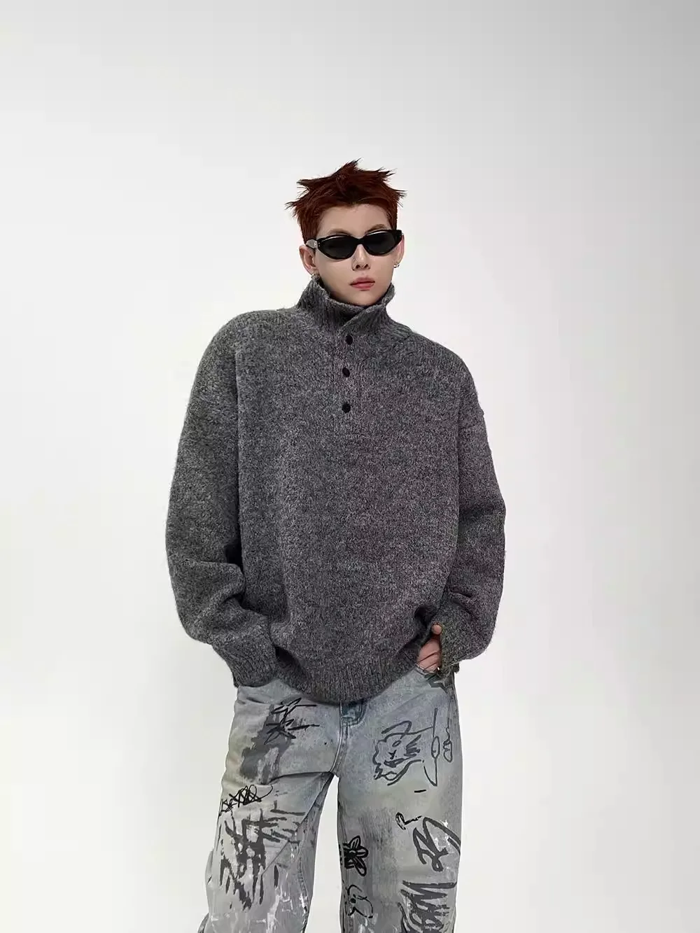 

EAT Thiened, тяжелый мужской трикотаж, дизайн с воротником irt, корейское украшение на пуговицах, простой зимний сезон, новинка...