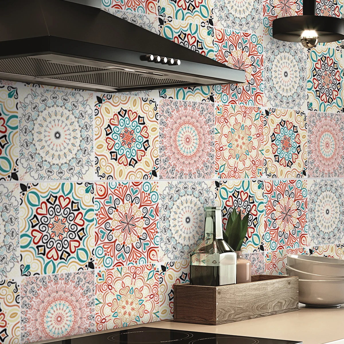 1 Roll Bohemian Pattern Oil and Moisture Resistant Kitchen Stickers PVC Thickened Self-Adhesive Removable Moisture Resistant Sti