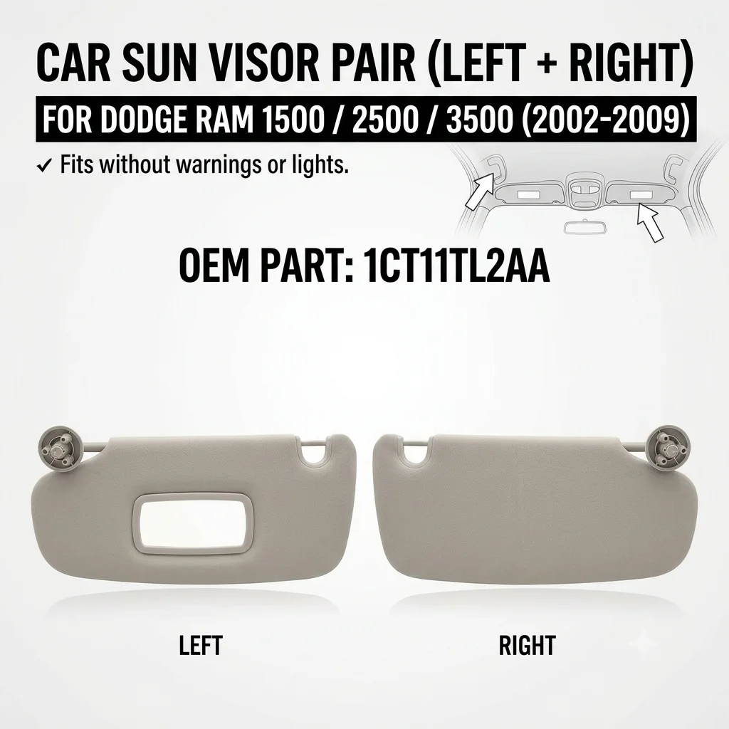 Car Sun Visor for Dodge Ram 1500 2500 3500 2002-2009 Left Right Side Windshield Sunshield No Light Replace 1CT11TL2AA 1 Pair