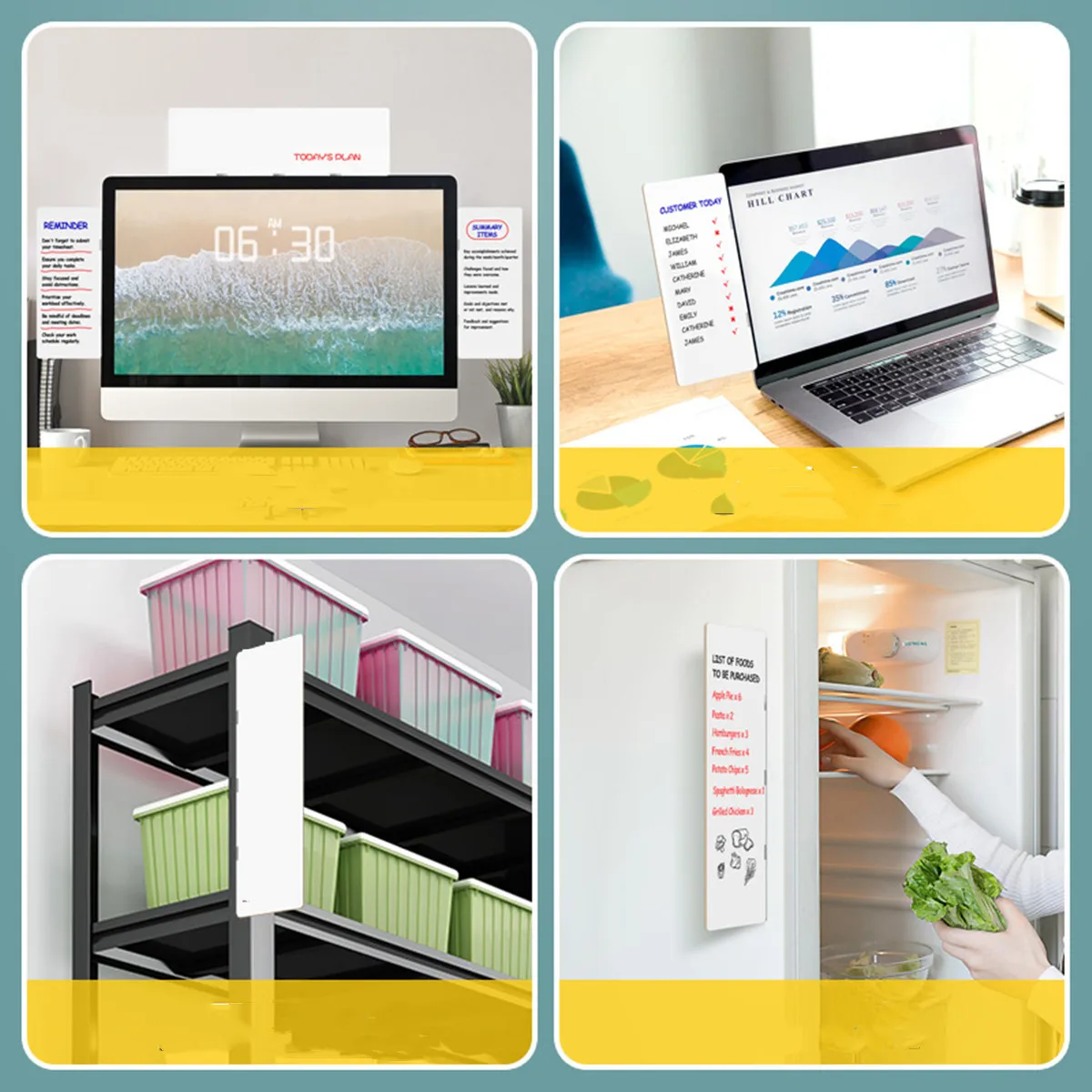 1 Magnetic Computer Screen Message Board, Erasable Desktop Office Monitor Side Whiteboard Memo Note Board, Refrigerator Cabinet Storage Rack Note