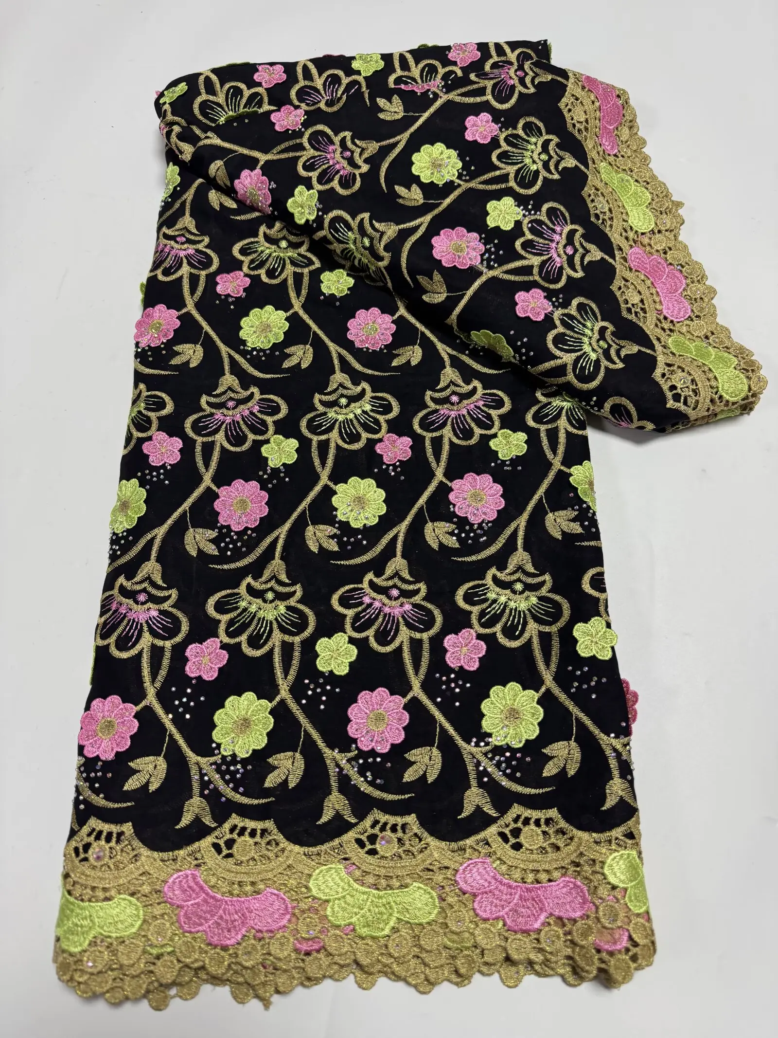 

3D Embroidery High Quality African Swiss Voile Lace Fabric 2026 Nigerian Cotton with Stones for Women's Wedding Dresses 5 Yards