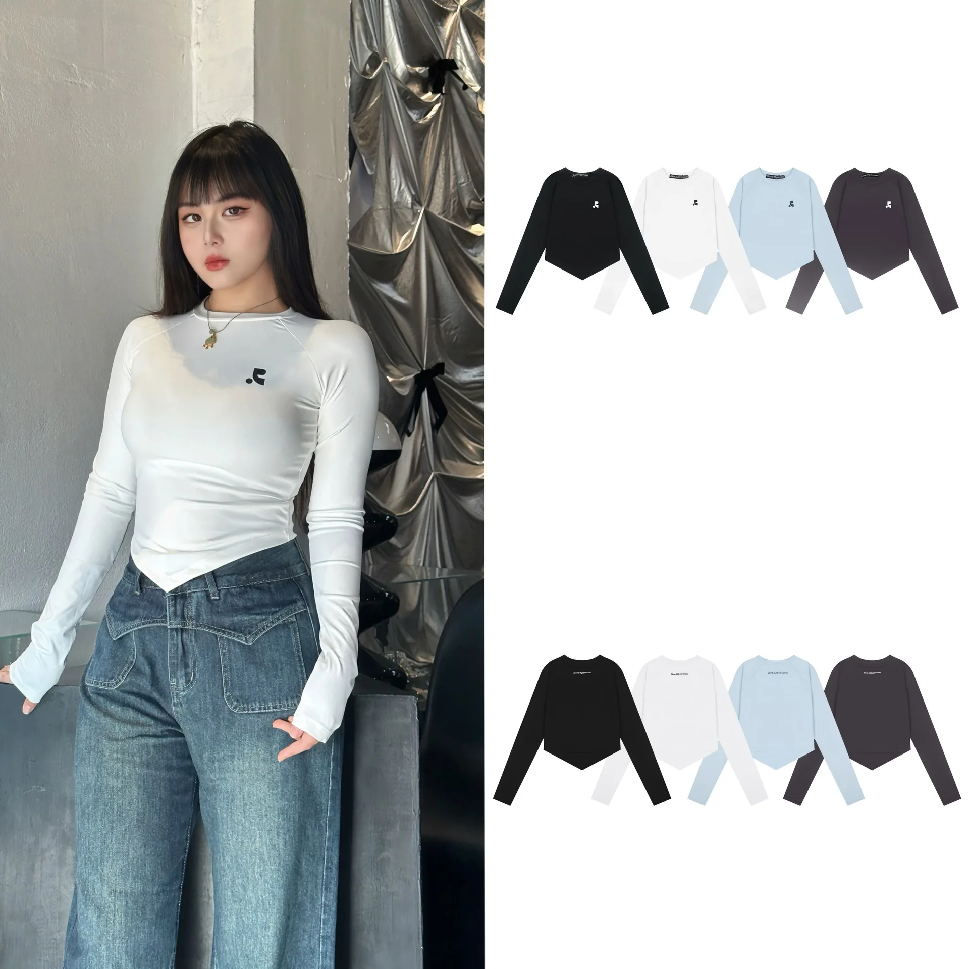 

Необычная облегающая футболка с длинными рукавами и буквенным принтом Rest&Recreation, сексуальный короткий стиль, японский и корейский повседневный стиль