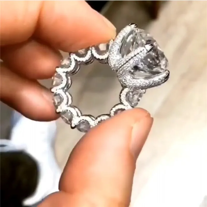 Solitaire 11mm Diamond Ring White Gold Filled Jewelry Vintage Engagement Wedding band Rings for Women Bridal Party accessory